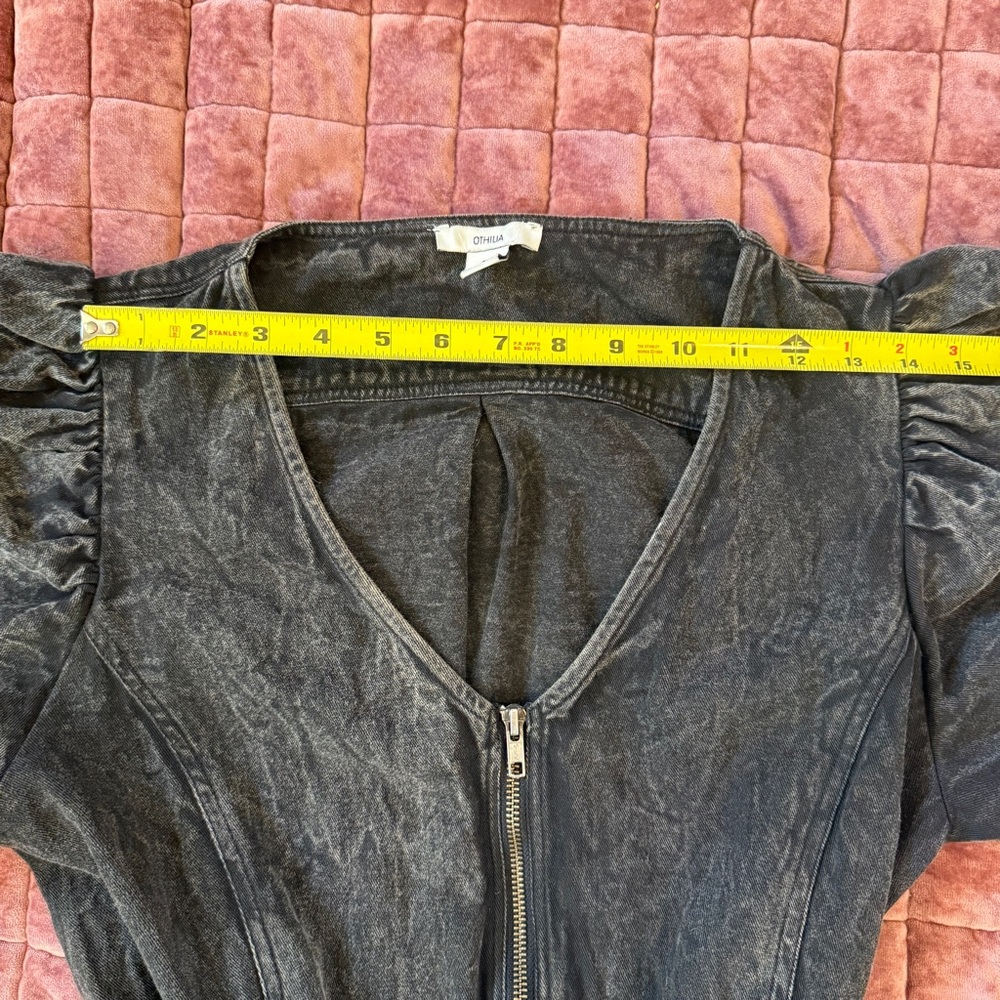 Anthropologie Othilia Acid Wash Puff Sleeve Utility Jumpsuit Charcoal Gray M - Picture 8 of 16